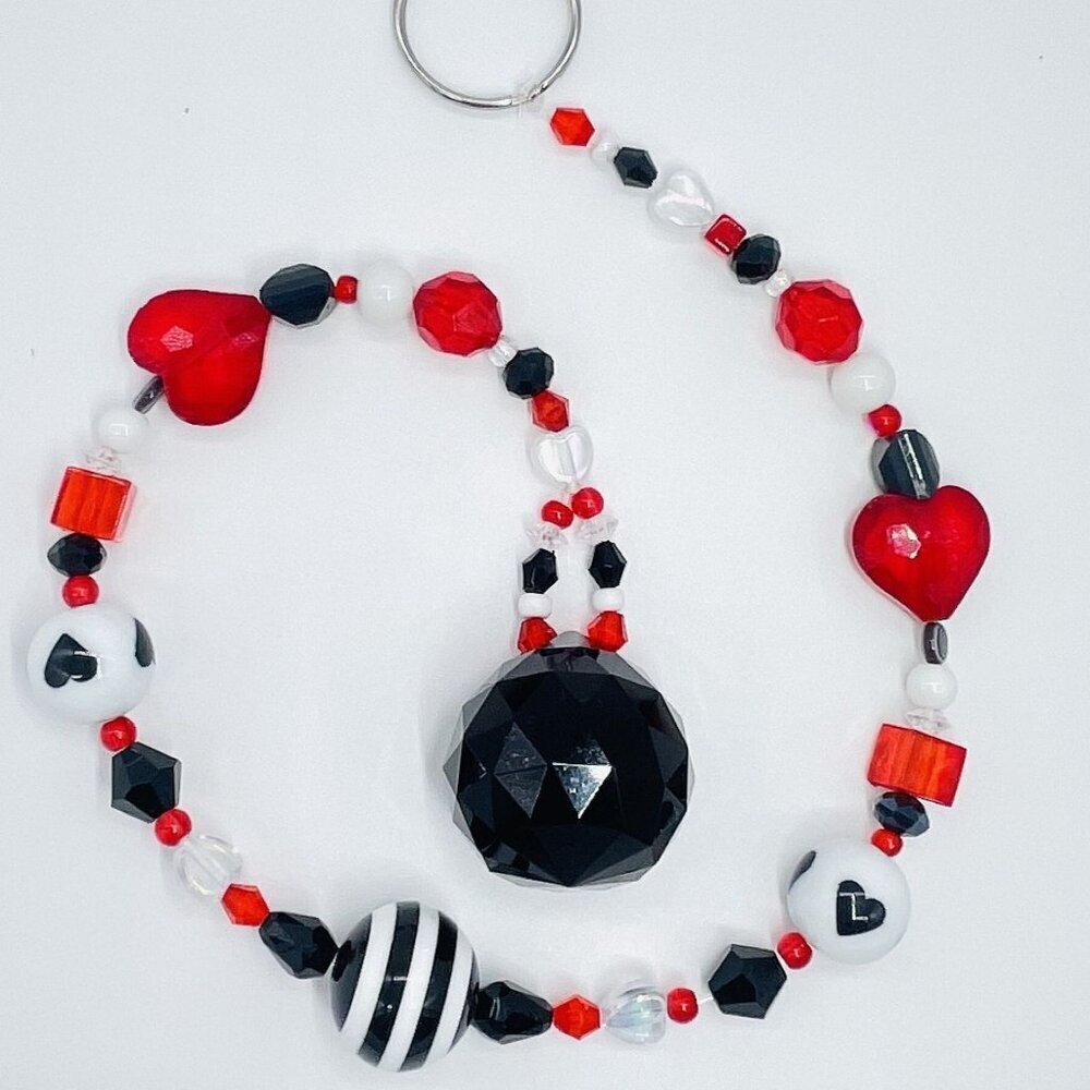 Beaded Suncatcher Black White Red Crystal Prism Hanging Patio Decor Yard Art